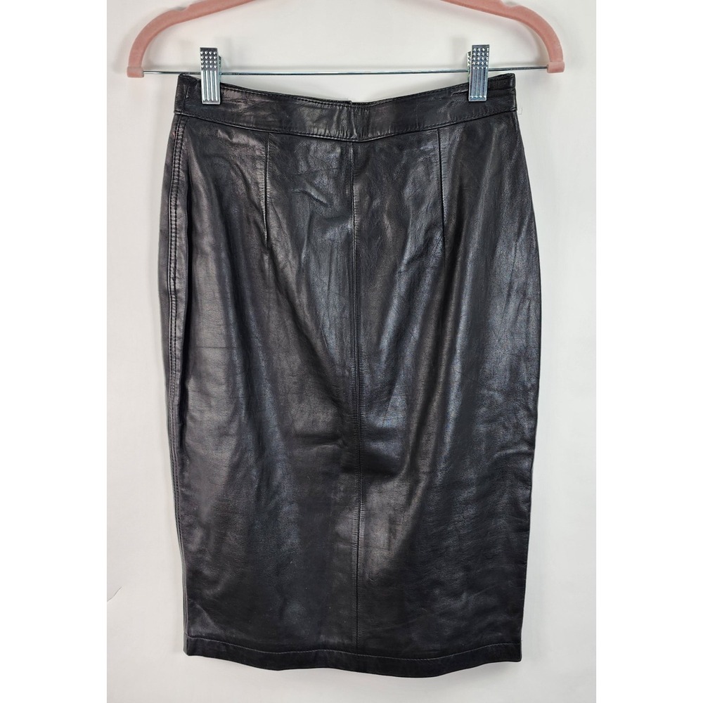 Vintage Bermans Leather Skirt Women's 10 Pencil Straight Zip Slit Bottom Snap